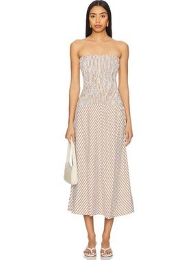 MINKPINK Strapless Beige & White Stripe Midi Dress XS